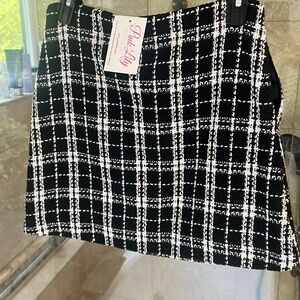 Black and White Plaid Tweed Skirt